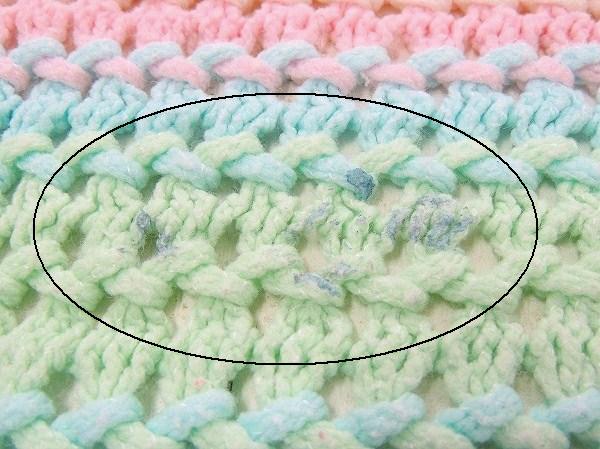 USA パステルカラー ボーダー柄・ハンドメイド・ヴィンテージ・ニットブランケット ひざ掛け