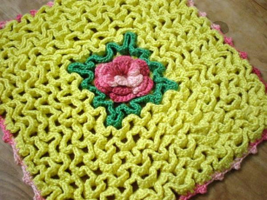 USA ヴィンテージ お花 モチーフ 手編み ポットホルダー キッチン雑貨 アメリカンビンテージ