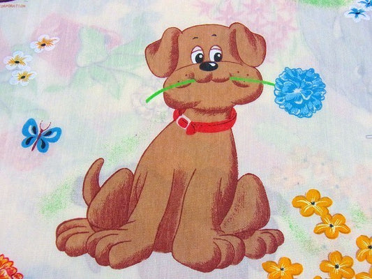 【パウンドパピー】犬・わんちゃん柄・80'sヴィンテージ・ユーズドシーツ(1/2) USA