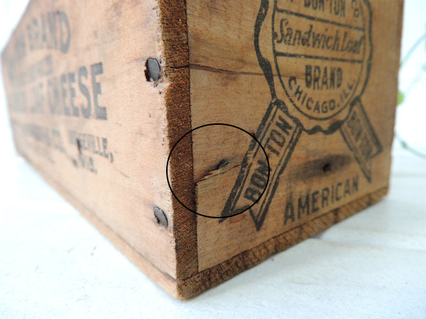 【SANDWICH LOAF CHEESE】4面ロゴ入り・アンティーク・チーズボックス/木箱