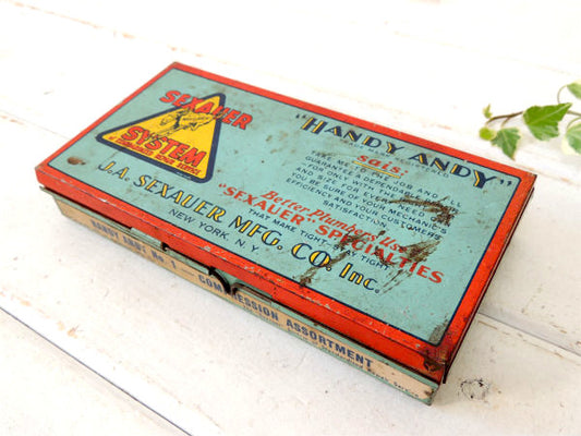 【1950y・SEXAUER・馬】ロゴ&色合い可愛い・ビンテージ・ブリキツールBOX・パーツケース