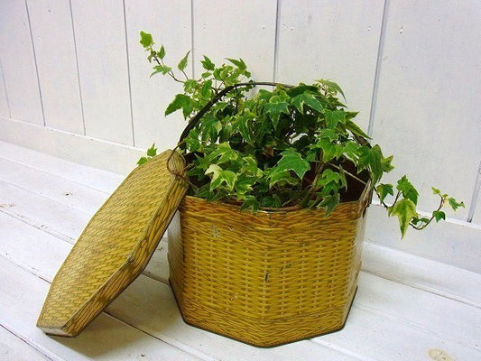 バスケット柄・8角形・アンティーク・ティンバスケット/ティン缶 USA