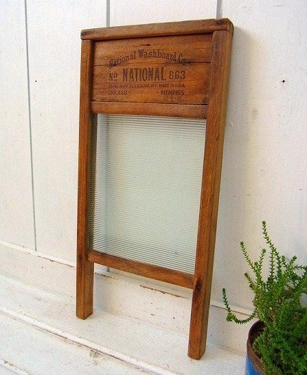 【ナショナル】木製×ガラス製・アンティーク・ウォッシュボード/洗濯板 USA