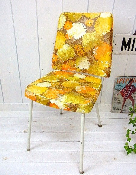 【Metalcraft】レトロポップな花柄・ヴィンテージ・チェア/イス/椅子 USA