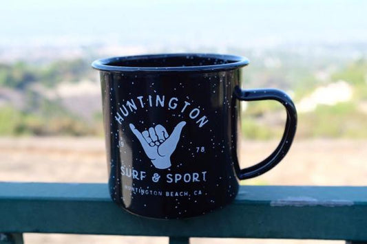ハンティントン サーフ&スポーツ HSS・カリフォルニア・ホーロー マグ・キャンプ・アウトドア・黒