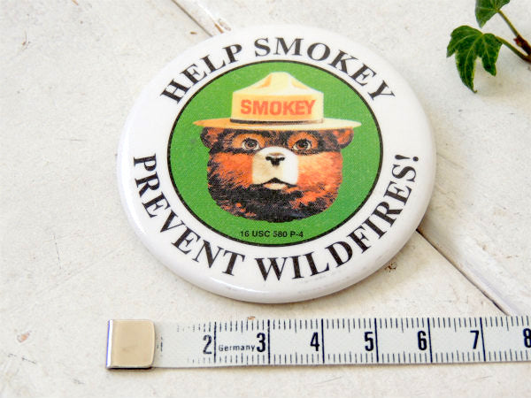 スモーキーベア 熊・ヴィンテージ・缶バッジ USA 森林火災防止・キャラクター・アドバタイジング