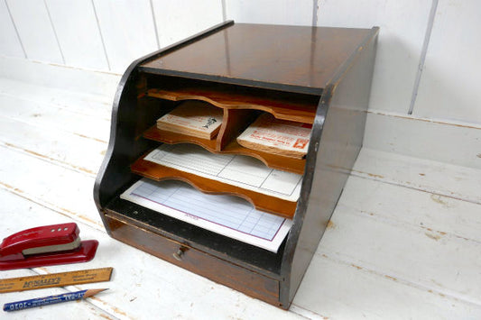 USA レトロ 木製・引き出し・ヴィンテージ・書類ラック・デスクトレイ・書類トレイ・オーガナイズ