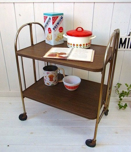 【FOLD'N ROLL】ウッド柄・ヴィンテージ・フォールディング・ワゴン/キッチンワゴン USA