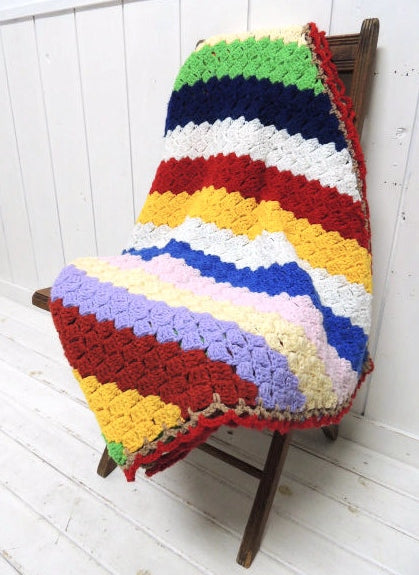 ビンテージ アメリカ モチーフ編み ブランケット カラフル ウール