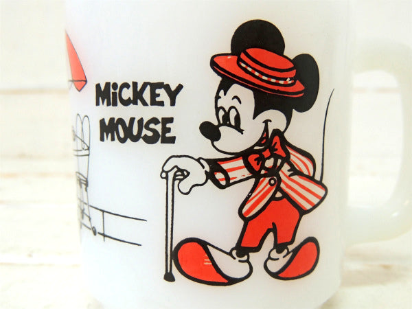 【グラスベイク】ディズニー・ミッキー&ミニー・ミルクガラス製・マグカップ・食器 USA