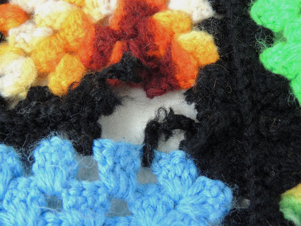 ハンドメイド・モチーフ編み・大判サイズ・アンティーク・ニットブランケット USA