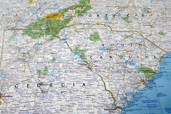 テネシー・ノースカロライナ・サウスカロライナ・ジョージア・アラバマ・ミシシッピー  USA 地図