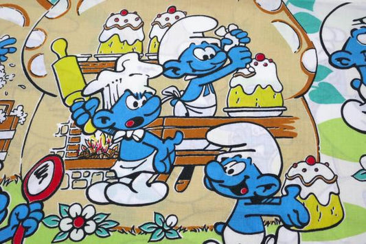 【スマーフ】SMURF・シェフ&クッキング柄・80'sヴィンテージ・ユーズドシーツ(1/2) USA