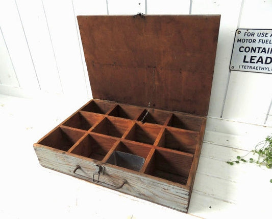 USA ブルーグレー 仕切り ヴィンテージ 木箱 ウッドボックス 工具箱 ツールボックス ガレージ