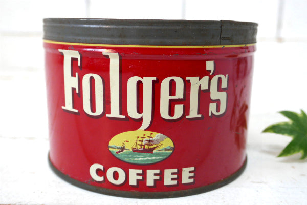 1952's フォルジャーズ レッド・ブリキ製・ヴィンテージ・コーヒー缶・coffee 缶 US
