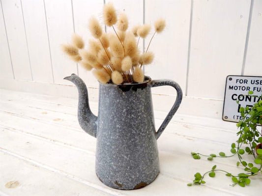 グレー色・ホーロー製・アンティーク・ポット/ケトル/水差し/ガーデニング