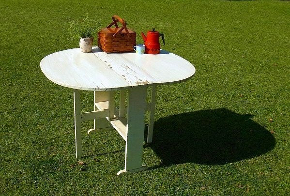 シャビーな木製の白色アンティーク・バタフライ・テーブル/ダイニングテーブル　USA　USA