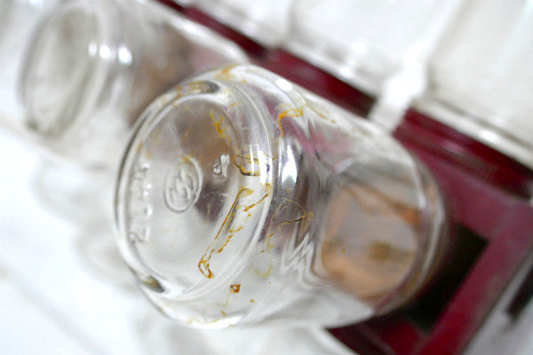 回転式 インダストリアル・ガラスジャー・16個・ヴィンテージ・スピンラック・パーツケース・部品入れ