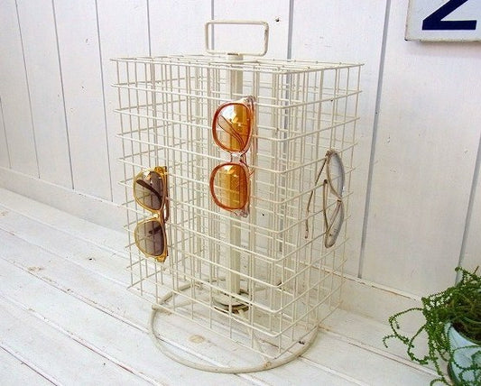 白色のスチール製・回転式・卓上・ヴィンテージ・ディスプレイ什器/ネット什器 USA