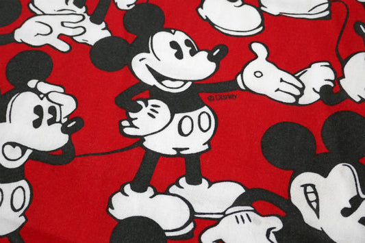 ミッキーマウス ディズニー 赤 リメイク 総柄 ヴィンテージ ユーズドシーツ(ボックスタイプ)USA