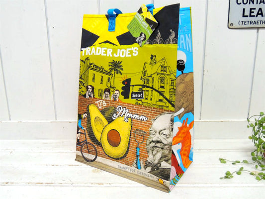 【トレーダージョーズ】Trader Joe's・アボカド&街並み柄・エコバッグ/グロッサリーバッグ