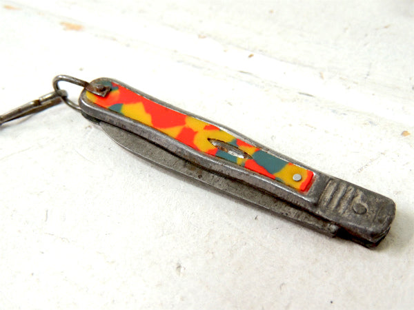 1920s~ヴィンテージ・オールド・ロングチェーン・ポケットナイフ付き・キーホルダー・折り畳みナイフ