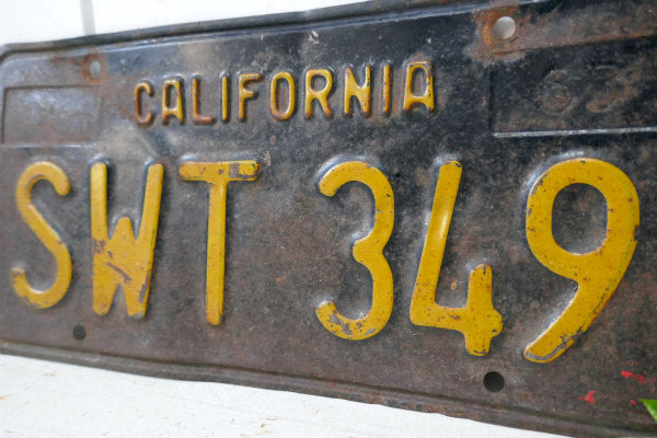 カリフォルニア 1963s SWT 349・黒×イエロー ビンテージ ナンバープレート US アメ車