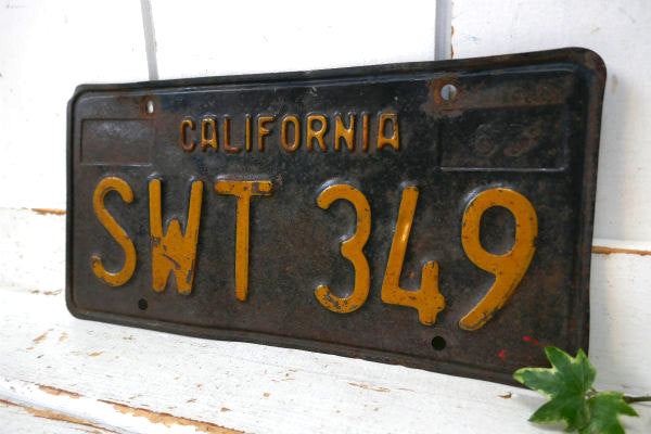 カリフォルニア 1963s SWT 349・黒×イエロー ビンテージ ナンバープレート US アメ車