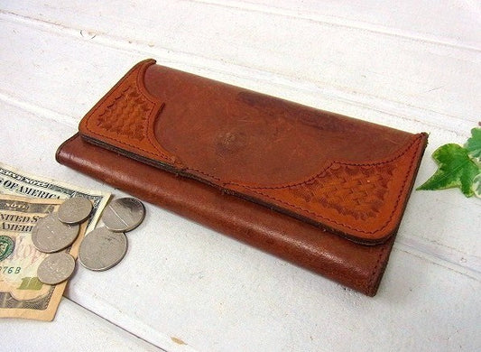 HAND CRAFTED/型押しカービング(手彫り)ヴィンテージ・レザー・革の長財布・ウォレット