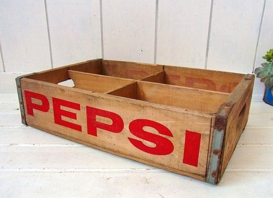 【PEPSI】ペプシコーラ・仕切り付き・ヴィンテージ・ウッドボックス/木箱 USA