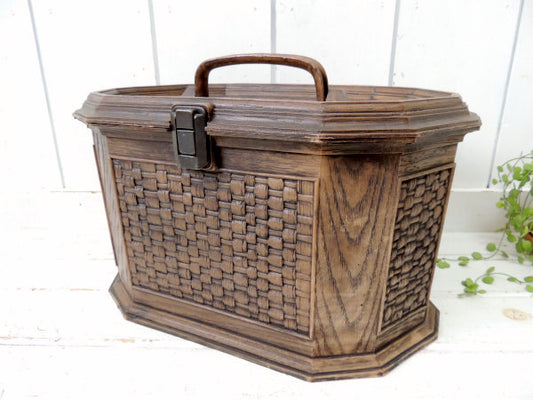 【Lerner】USA!バスケット模様・2段式・ヴィンテージ・ソーイングボックス/裁縫箱