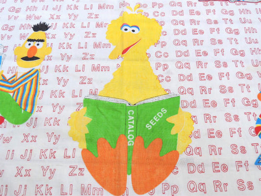 【セサミストリート】アルファベット&読書柄・ヴィンテージ・ユーズドシーツ(ボックスタイプ)USA