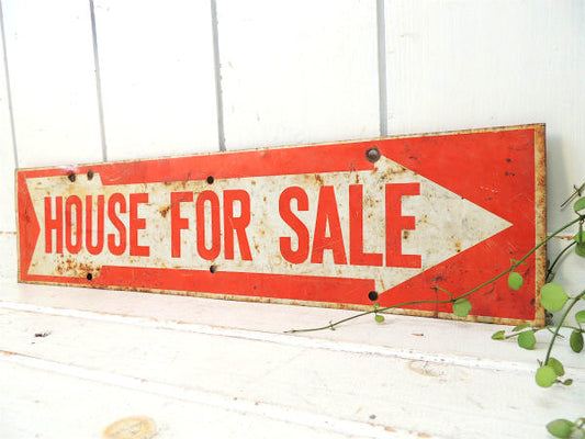 【両面サイン・HOUSE FOR SALE→】矢印デザイン・ヴィンテージ・ブリキ製・看板