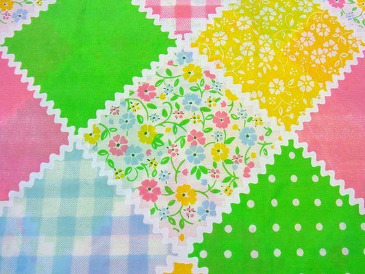 フラワー&水玉&チェックのパッチワーク柄・ヴィンテージ・ピロケース/枕カバー USA