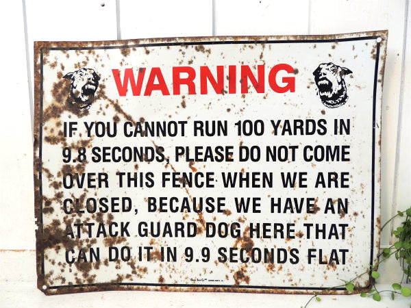 WARNING・侵入禁止・番犬・メッセージ ピットブル・標識・ヴィンテージ・サイン・ブリキ製・看板