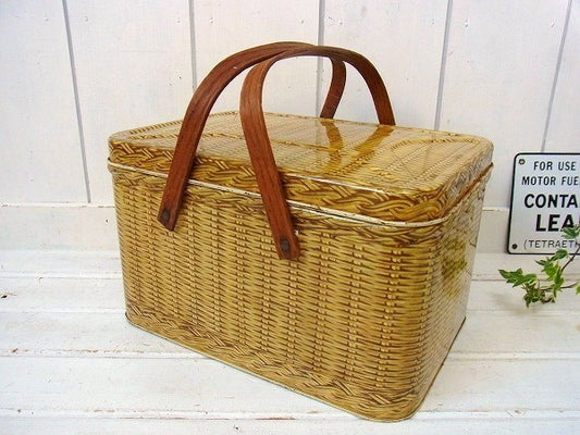 DECOWARE バスケット柄 ヴィンテージ ティンバスケット ピクニックバスケット アウトドア