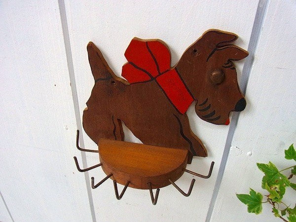 【スコッチテリア/犬】ネクタイホルダー・木製・アンティーク・フック/壁掛けフック・USA