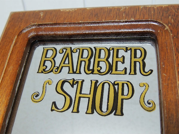 【BARBER SHOP】バーバーショップ・木製・トレイ付き・アンティーク・ミラー・鏡・ウォールデコ