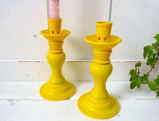 イタリア製・イエロー・ヴィンテージ・キャンドルホルダー・2個セット