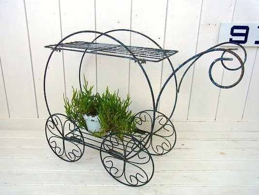 青色のシャビーなヴィンテージ・ガーデンラック/ガーデンシェルフ/棚 USA