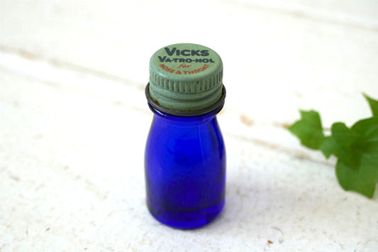 VICKS VA-TRO-NOL・ヴィックス アンティーク・コバルトブルー・小さな ガラス 瓶・薬瓶