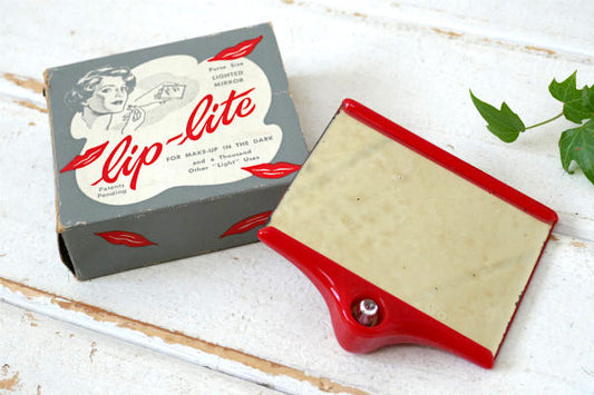 Lip Lite 1950s レッドカラー・ヴィンテージ・ハンドミラー・手鏡・ライト&箱付き USA