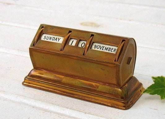 イギリス製・真鍮・アンティーク・デスクカレンダー/卓上カレンダー