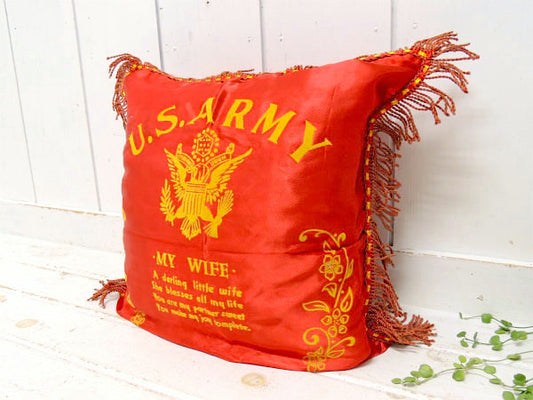 【US ARMY】アメリカ陸軍・WWII・スーベニア品・ヴィンテージ・クッションカバー・ピロケース