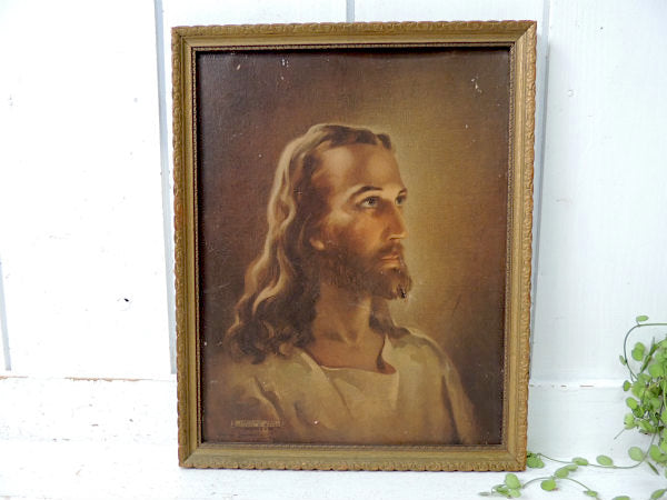 1941's・木製・額入り・イエスキリスト・アンティーク・壁掛け/聖品/フレーム/U