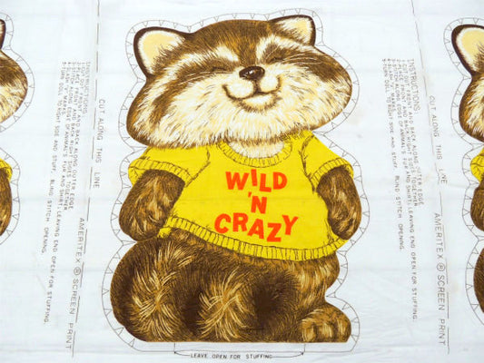 あらいぐま・ピロードール・デッドストック・80'sヴィンテージ・パネル生地/ファブリック