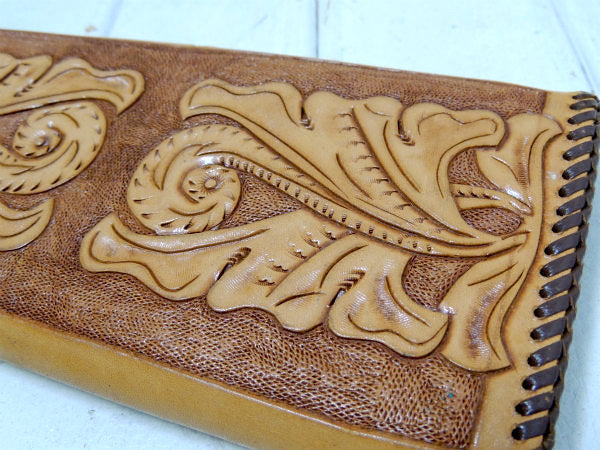 イニシャル&花柄・型押し・レザー製・ヴィンテージ・ウォレット・革・長財布・レザー小物