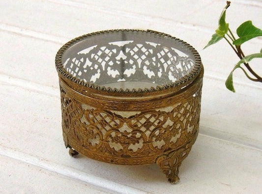 脚付き・アンティーク・ジュエリーボックス/宝石箱/アクセサリーケース USA