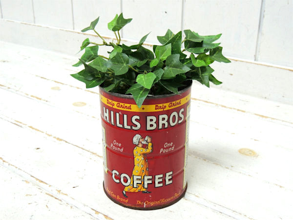 【HILLS BROS】ヒルスコーヒー・ブリキ製・ビンテージ・コーヒー缶・ティン缶・店内ディスプレイ