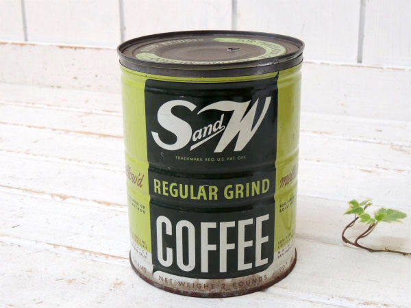 【S&W COFFEE】ブリキ製・ヴィンテージ・コーヒー缶・USA・保存容器・店舗ディスプレイ